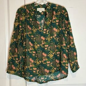 Trovata Birds of Paradise Bailey Blouse Green Floral Woodbine Cluster Print S